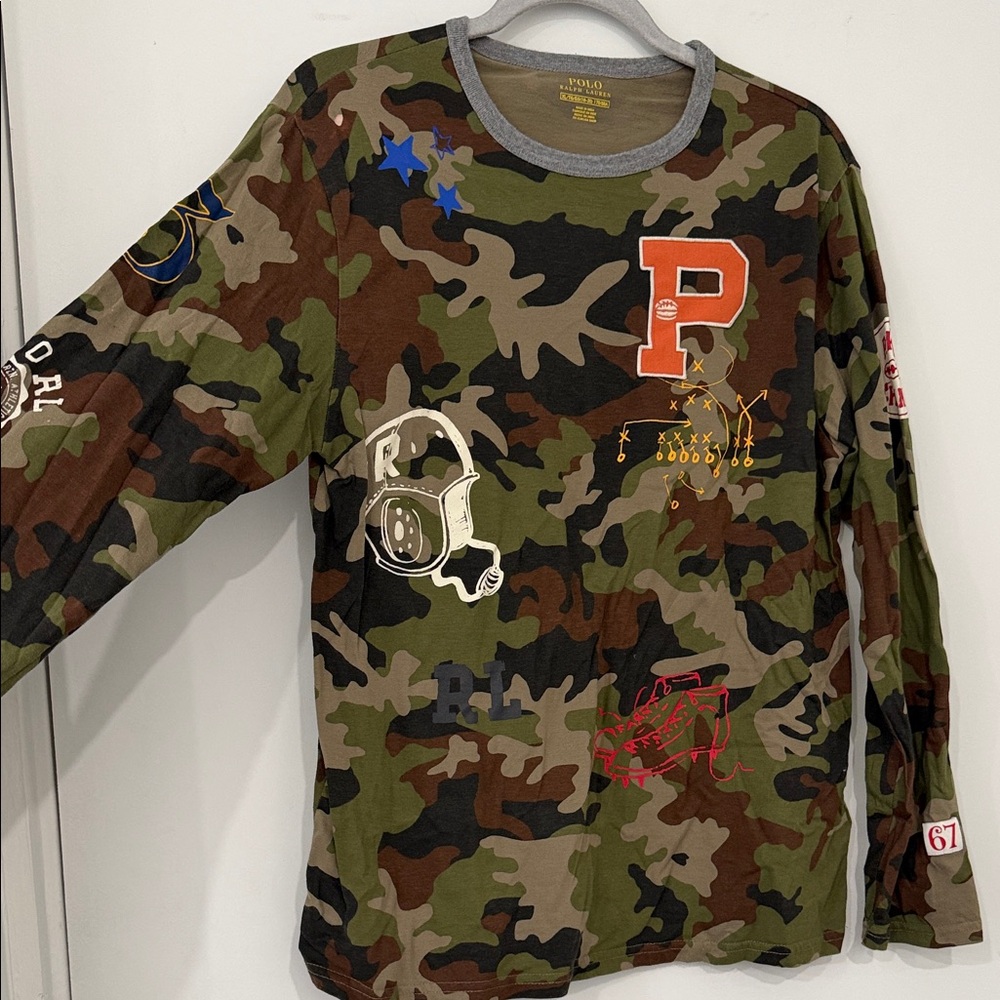 Polo by Ralph Lauren Green Camo Long-Sleeve Tee with Graphic Appliques